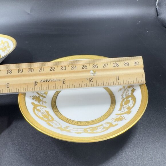 Jules Etienne Fine Porcelain Gold Raised 4.5Inch Bowl Dish Set 2 Made In Paris - Picture 4 of 12
